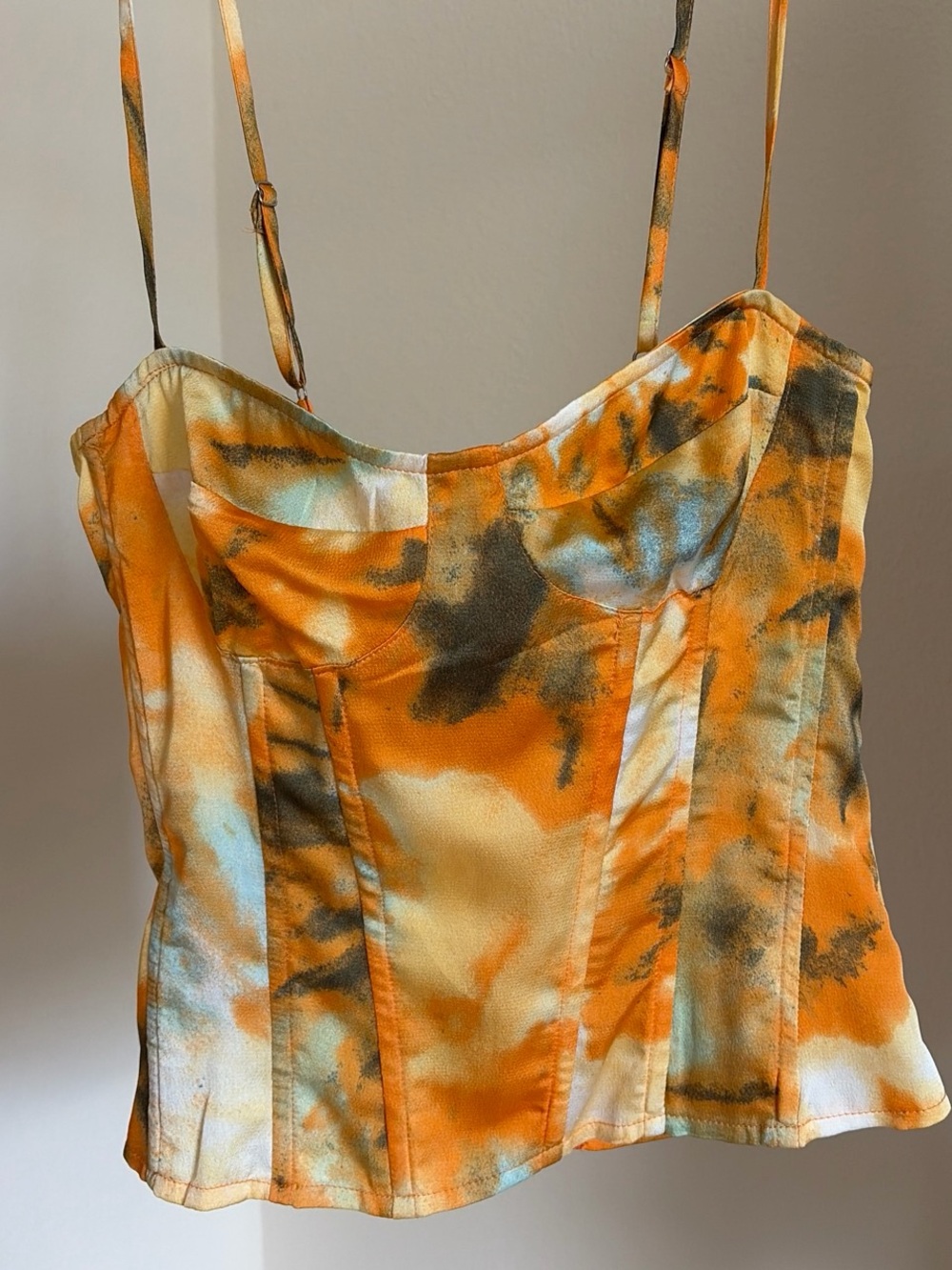 PrettyLittleThing Orange and Blue Tie-Dye Corset Cami